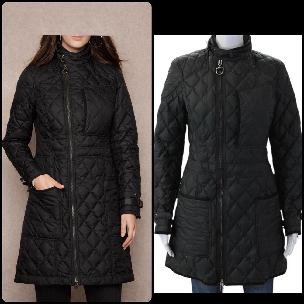 Ralph Lauren Blue Label Black Diamond Quilted Down Suede Trim‎ Coat Jacket 6